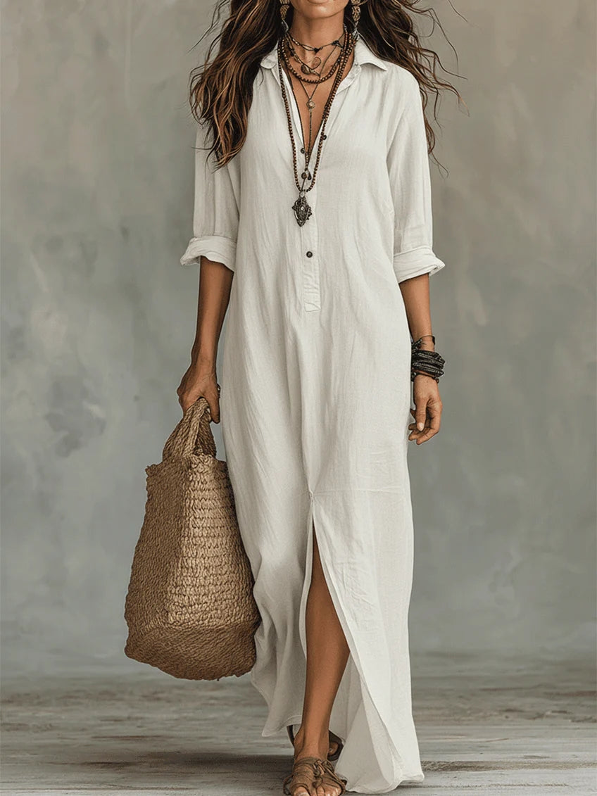 Soline™ | Vestido largo negro tipo maxi con botones