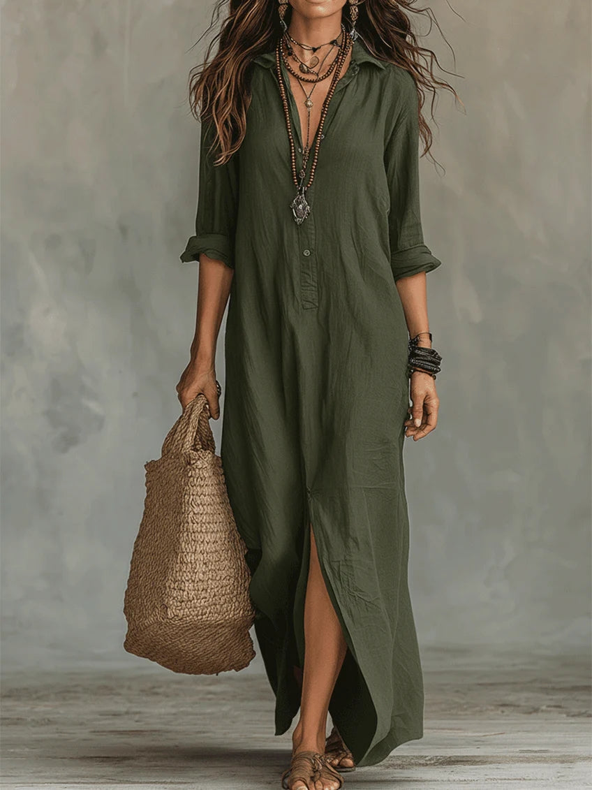 Soline™ | Vestido largo negro tipo maxi con botones