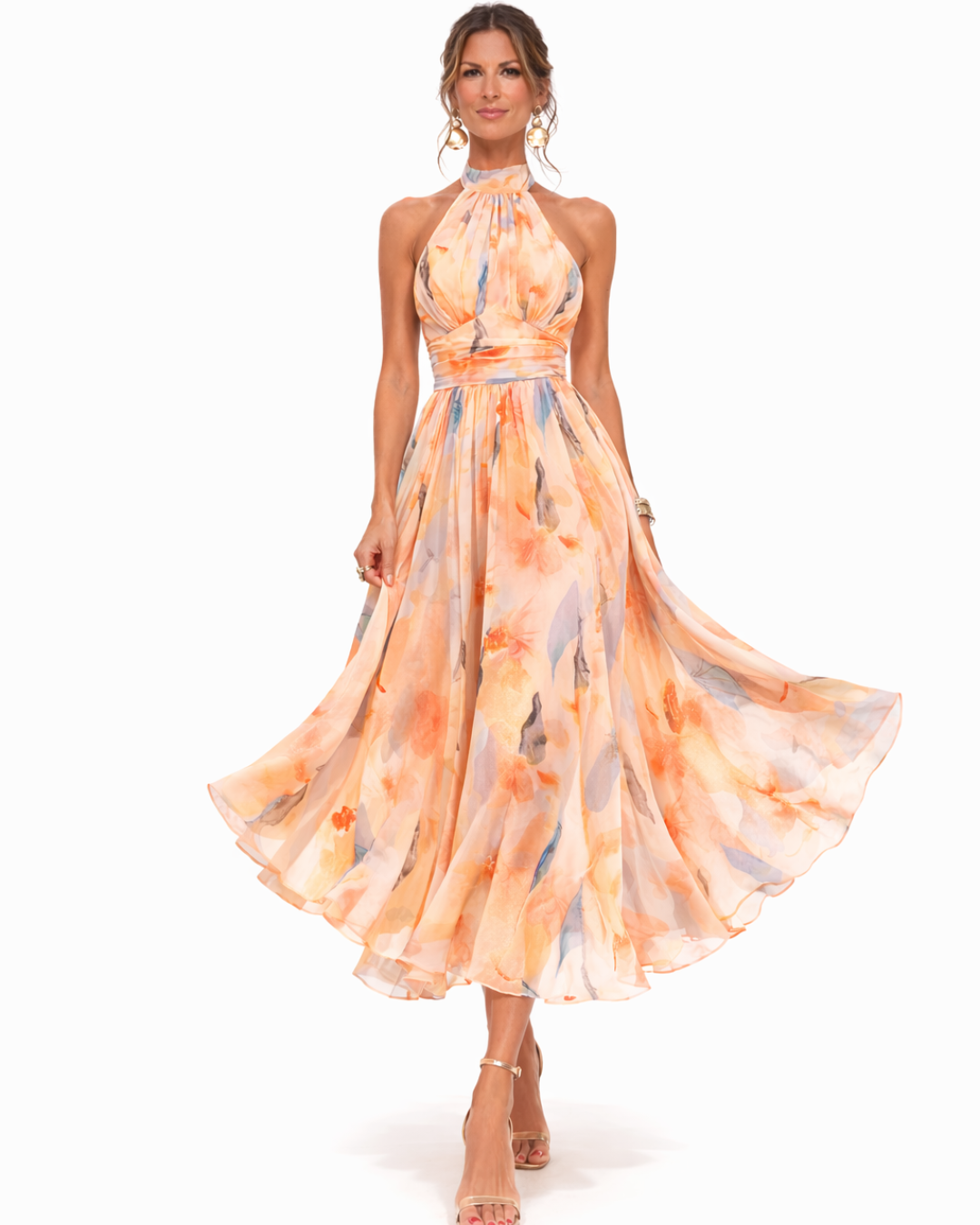 Aurora™ | Vestido con cuello halter y estampado de acuarela
