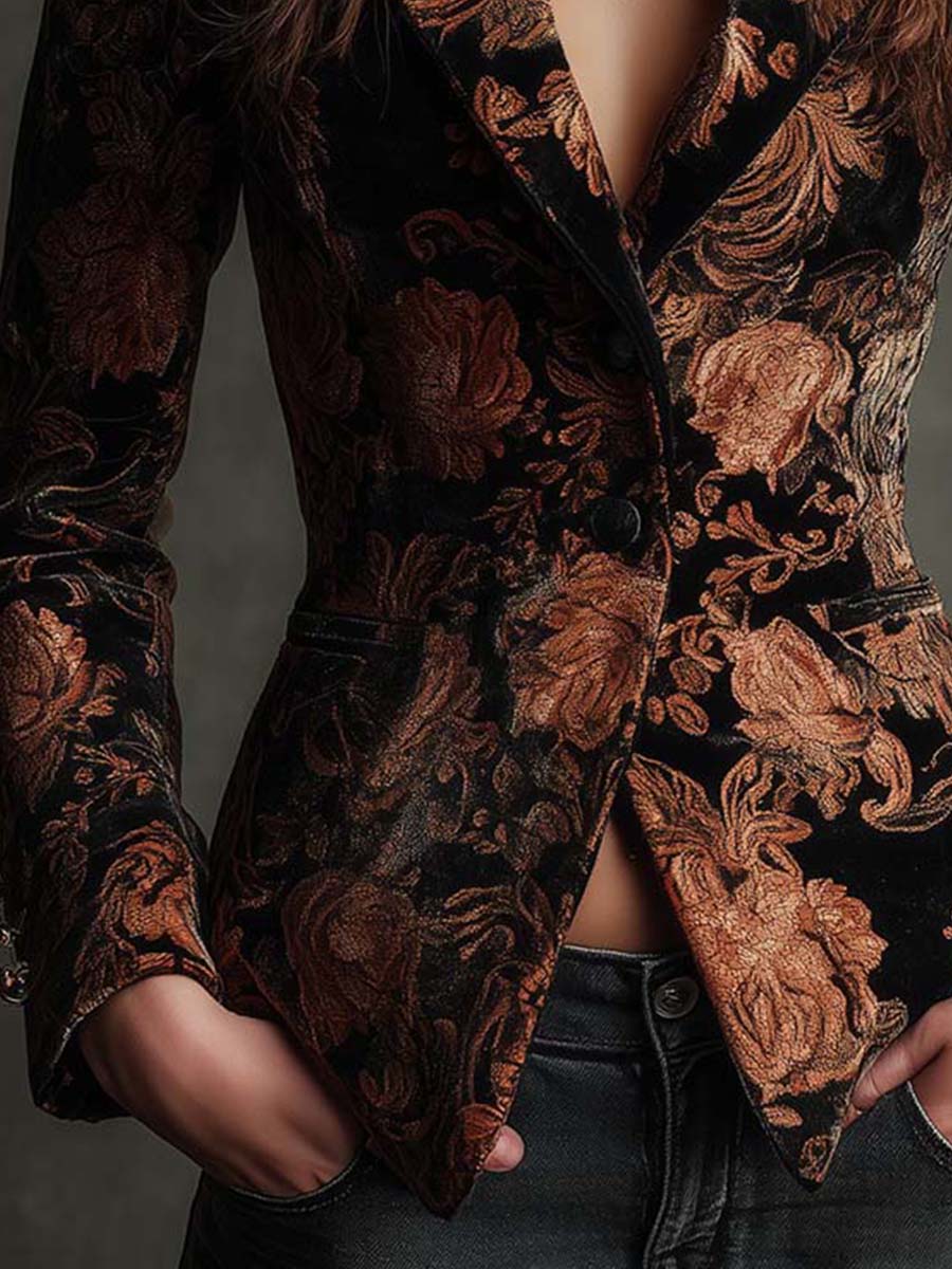 Bertille | Blazer Sastre Floral Negro y Bronce