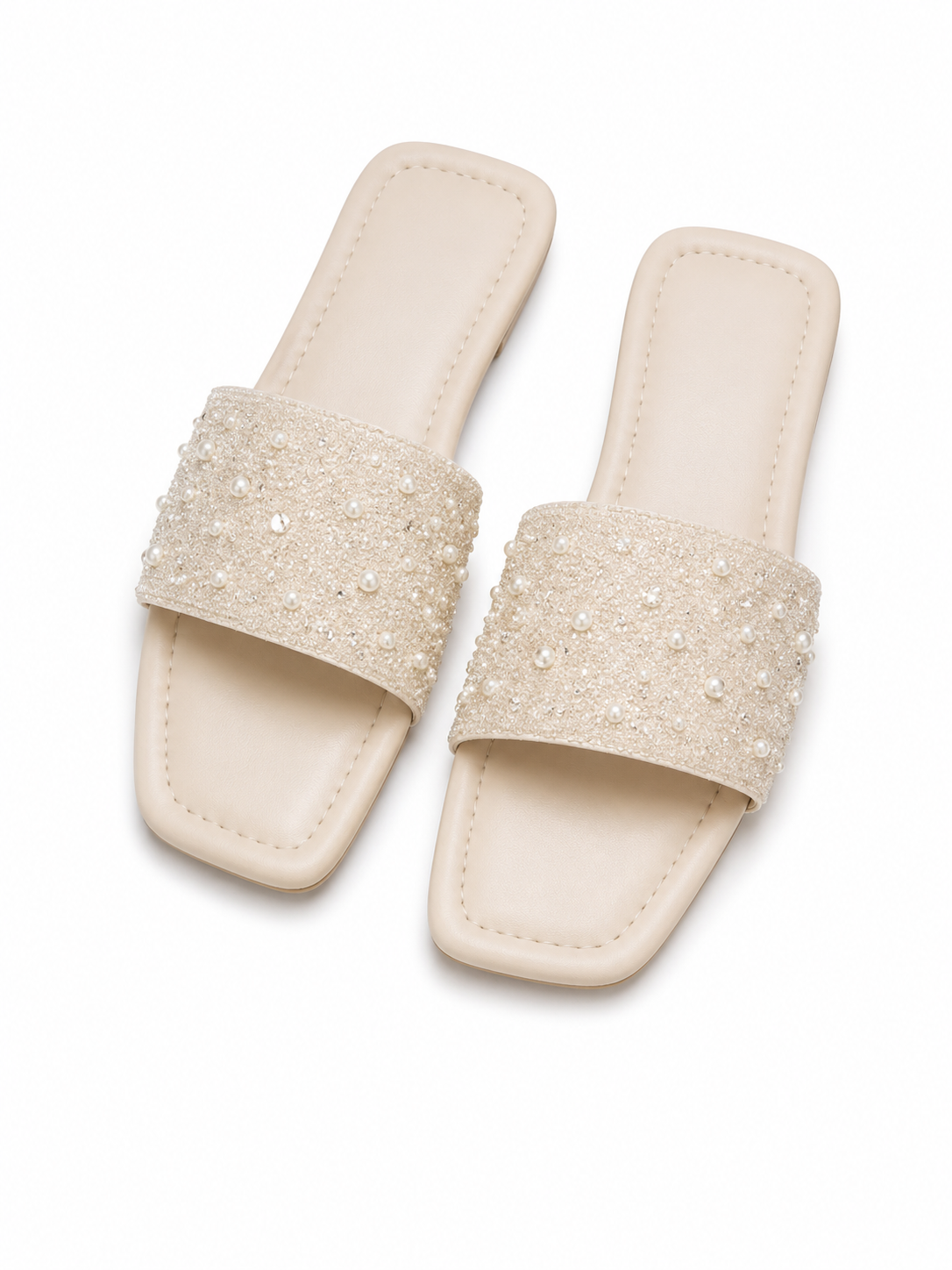 Sandalias Mujer Planas Perlas Brillantes