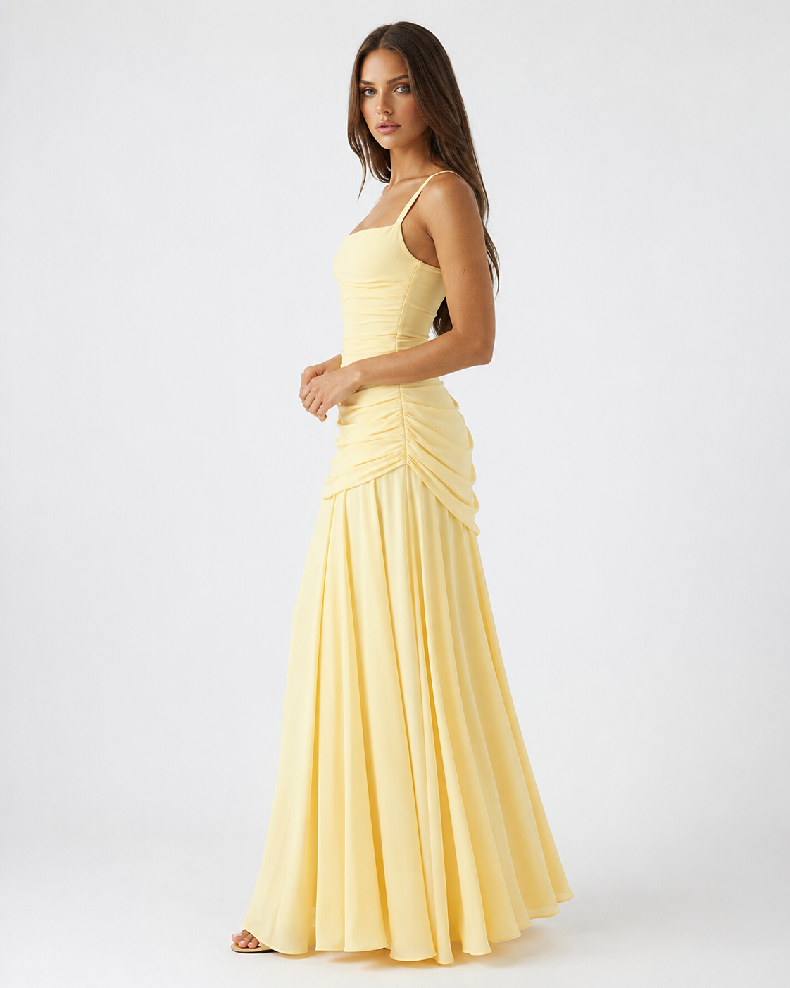 Ana | Vestido largo con escote cuadrado fruncido
