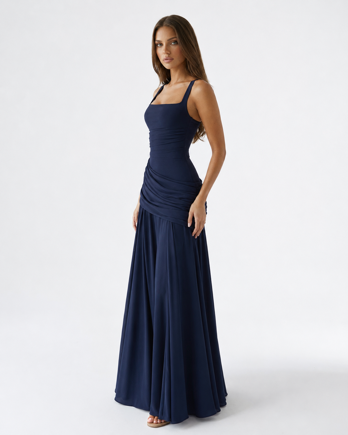 Ana | Vestido largo con escote cuadrado fruncido