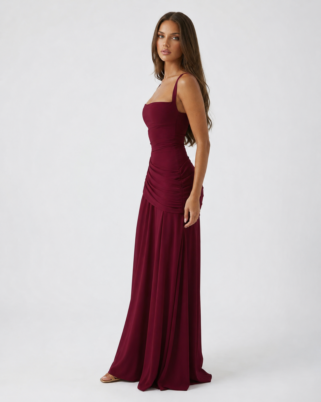 Ana | Vestido largo con escote cuadrado fruncido