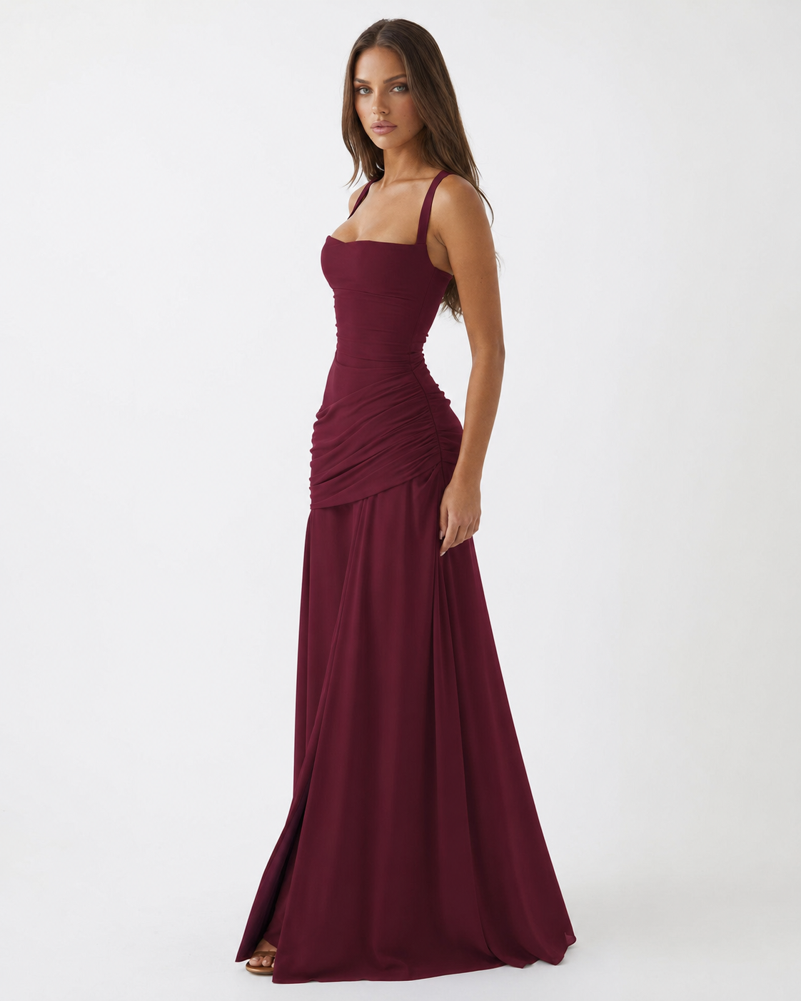 Ana | Vestido largo con escote cuadrado fruncido