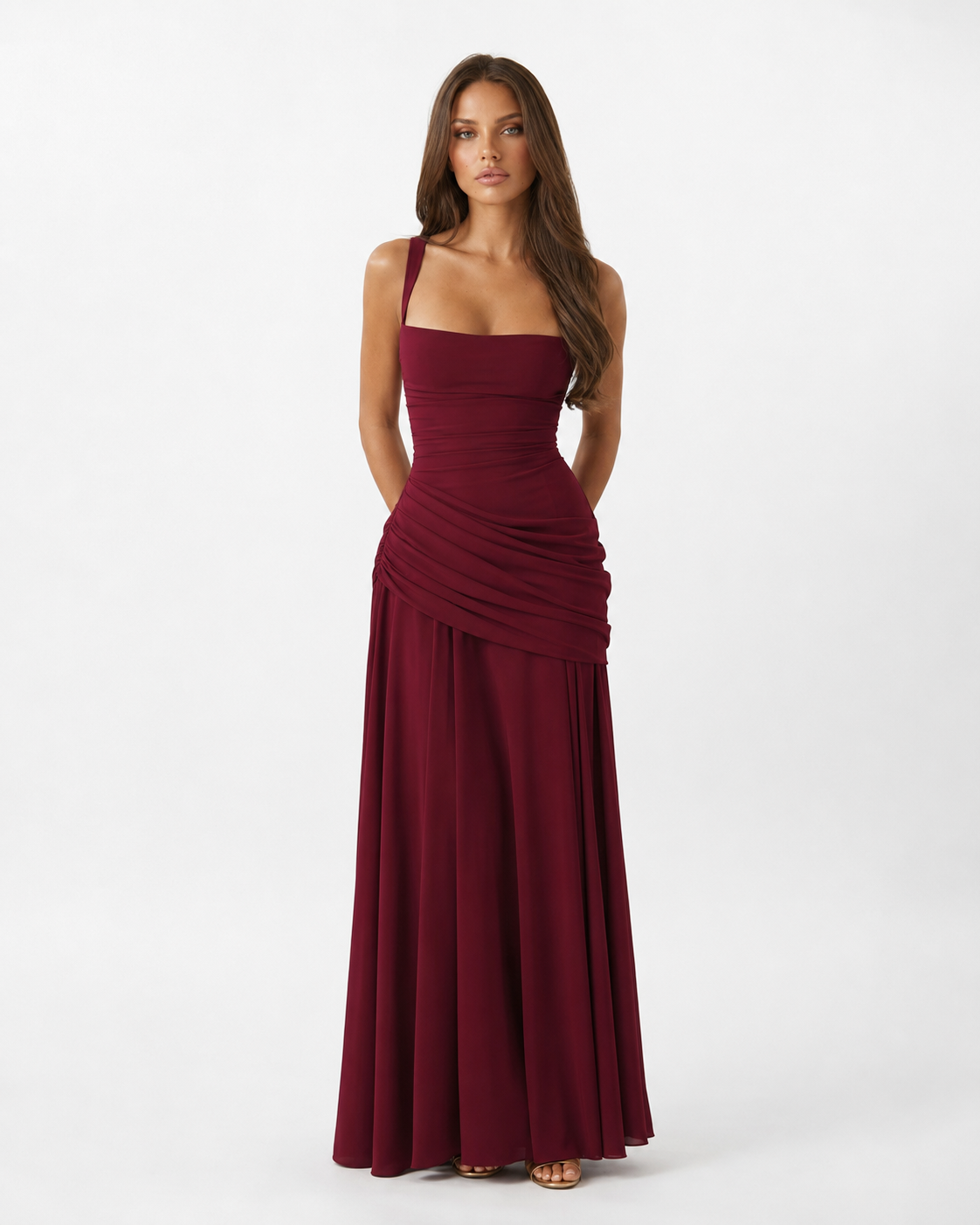 Ana | Vestido largo con escote cuadrado fruncido