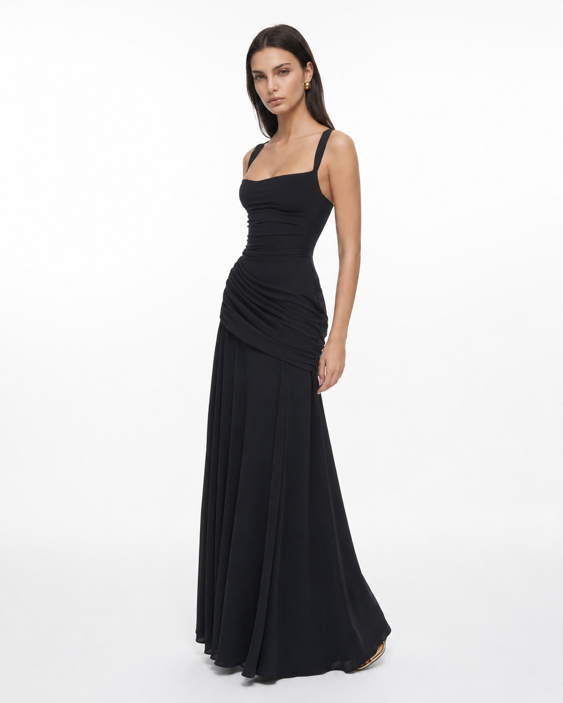 Ana | Vestido largo con escote cuadrado fruncido