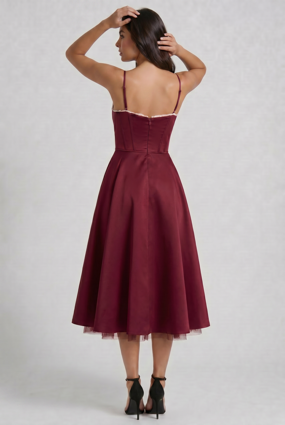 Selene | Vestido Midi Corsé Burdeos