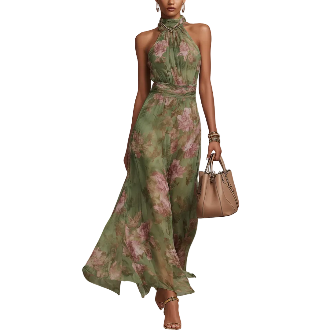 Livia | Vestido largo con cuello halter y estampado floral