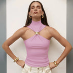 Camiseta sin mangas de punto con cuello alto