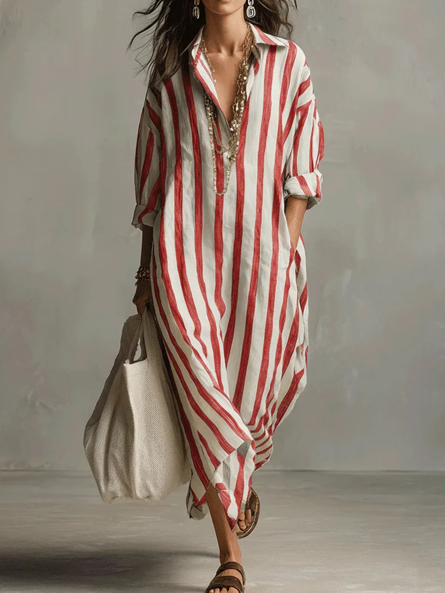 Scout | Vestido Camisero Maxi de Rayas con Manga Larga y Bolsillos Laterales