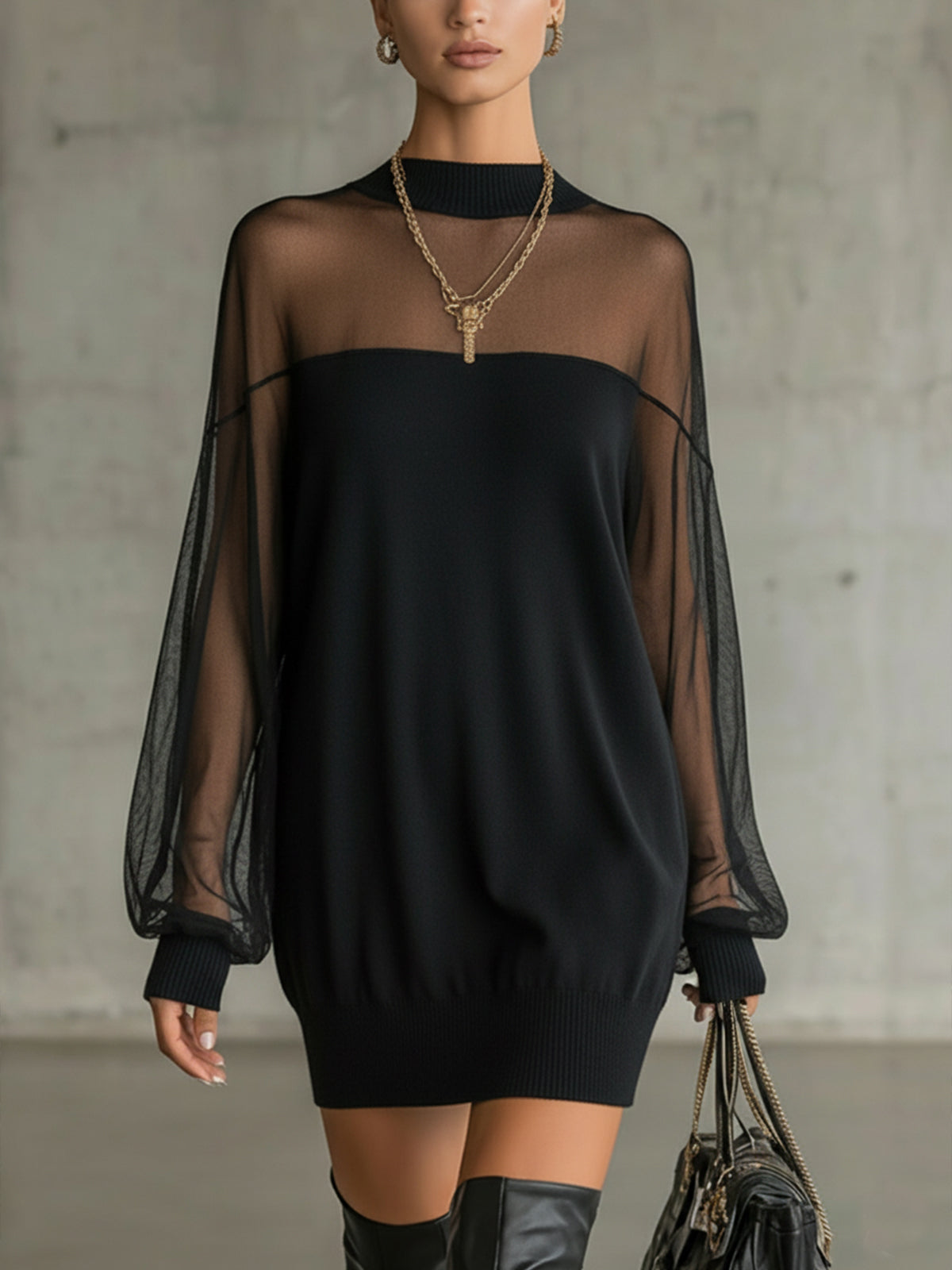 Amelia™ | Elegante minivestido negro con mangas de red