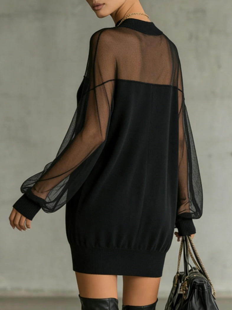 Amelia™ | Elegante minivestido negro con mangas de red