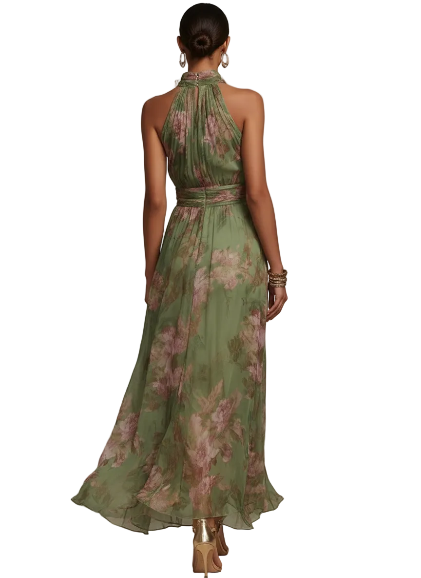 Livia | Vestido largo con cuello halter y estampado floral