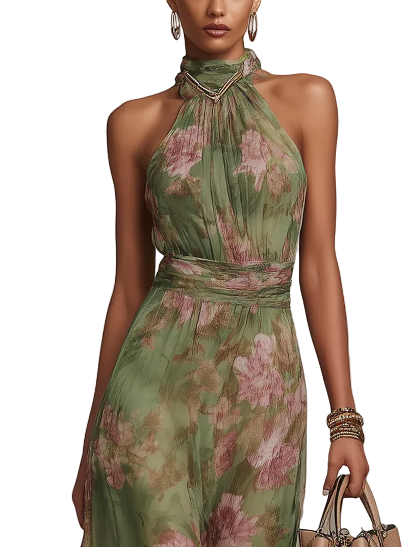 Livia | Vestido largo con cuello halter y estampado floral