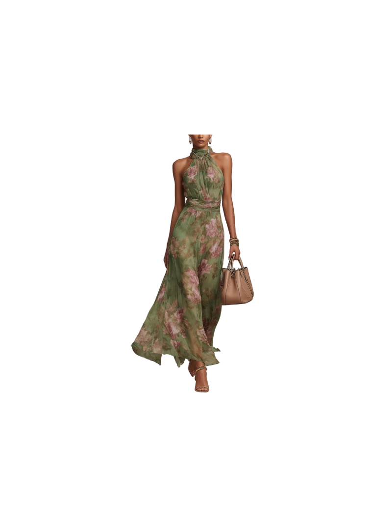 Livia | Vestido largo con cuello halter y estampado floral