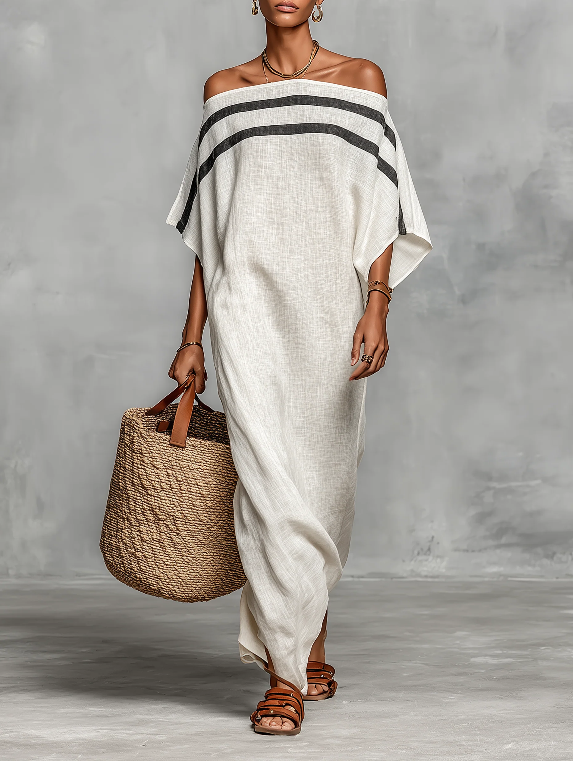 Aveline™ | Vestido largo con hombros al aire y mangas de murciélago
