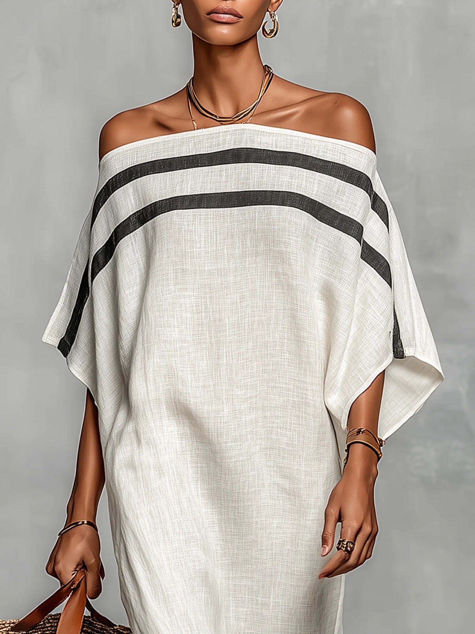 Aveline™ | Vestido largo con hombros al aire y mangas de murciélago