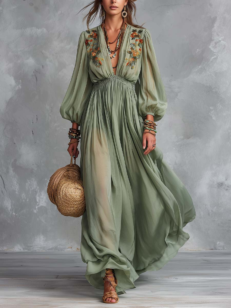 Julia™ | Vestido largo de estilo bohemio con estampado floral