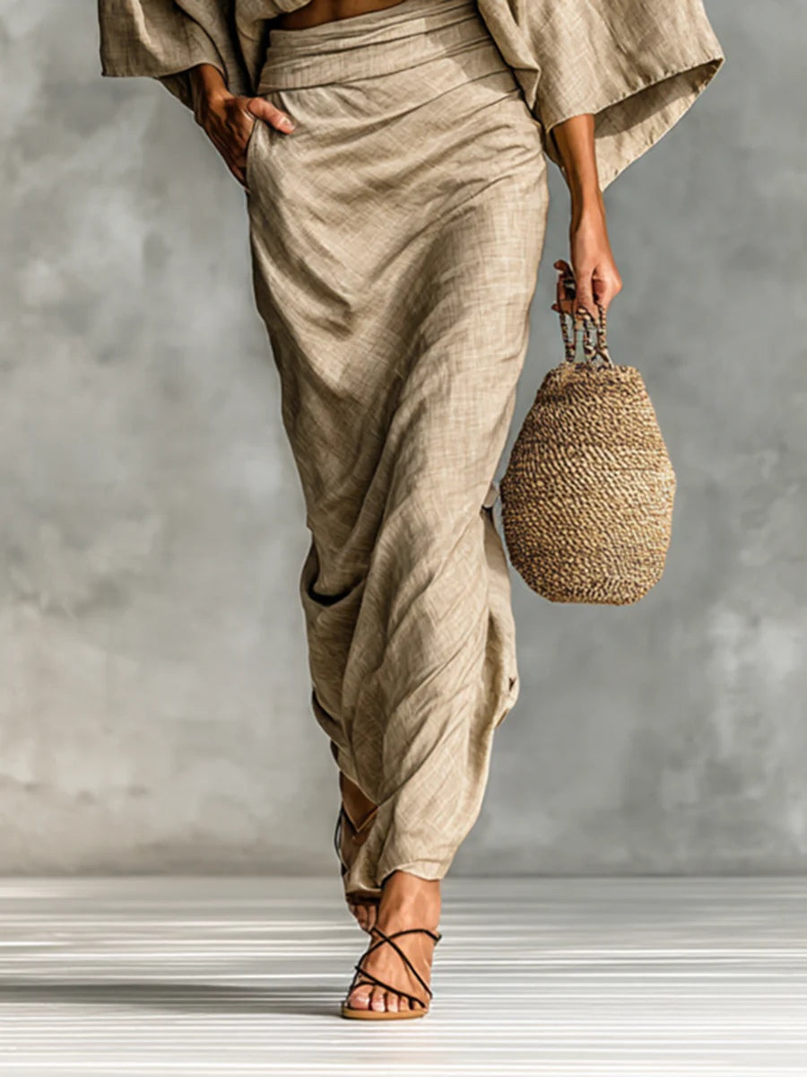 Selene | Conjunto con top de mangas murciélago y falda maxi