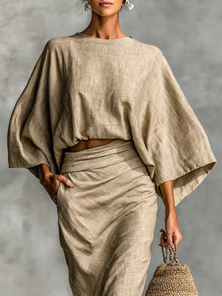 Selene | Conjunto con top de mangas murciélago y falda maxi