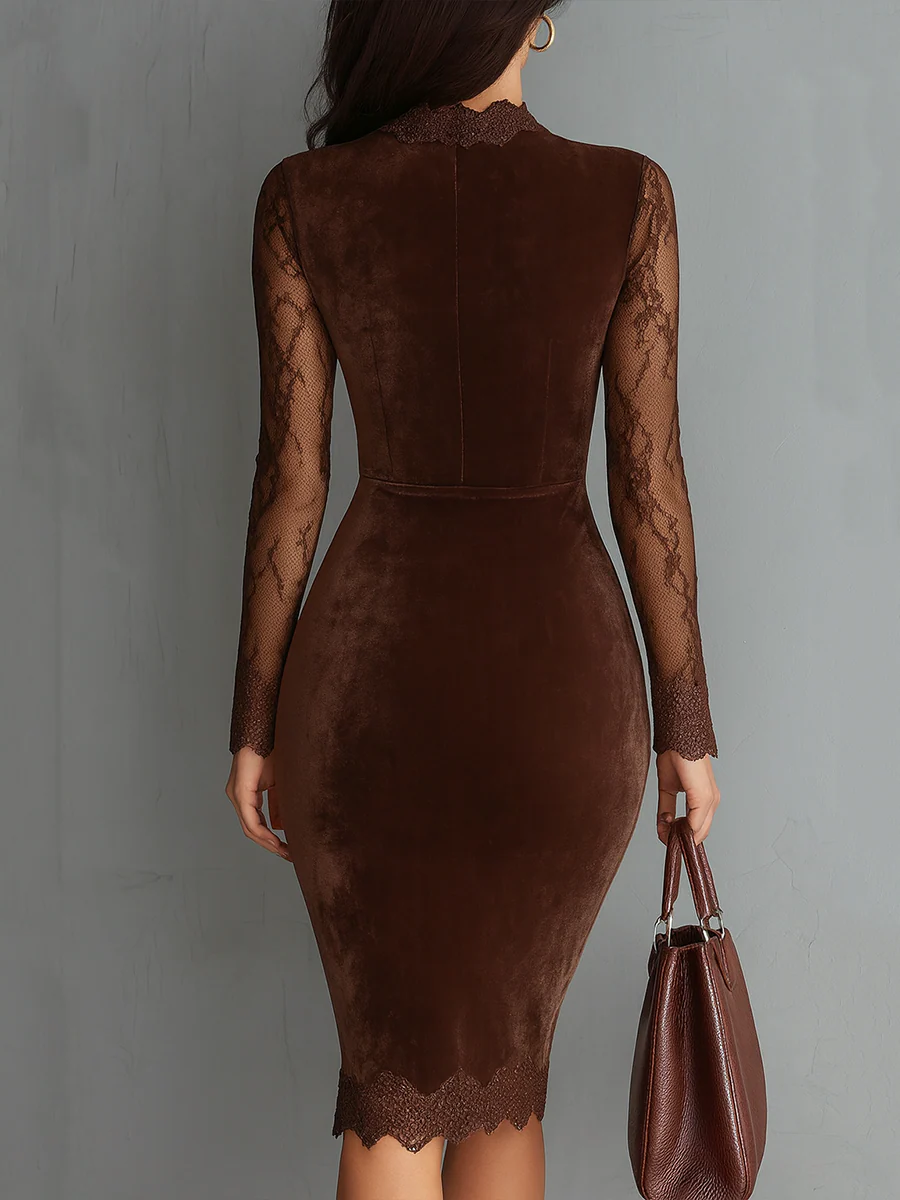 Cristina™ | Vestido mini de terciopelo con mangas de encaje