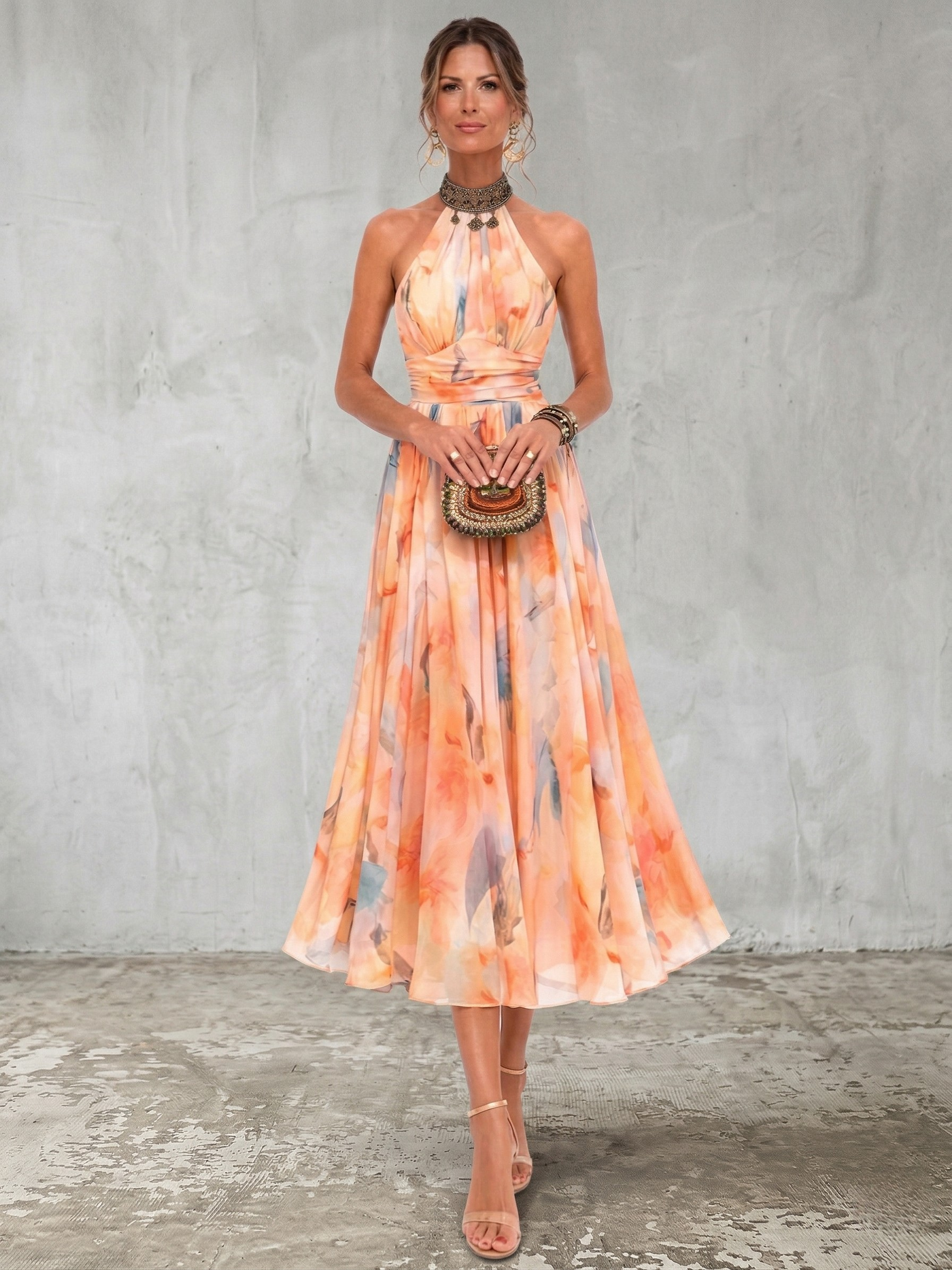 Aurora™ | Vestido con cuello halter y estampado de acuarela