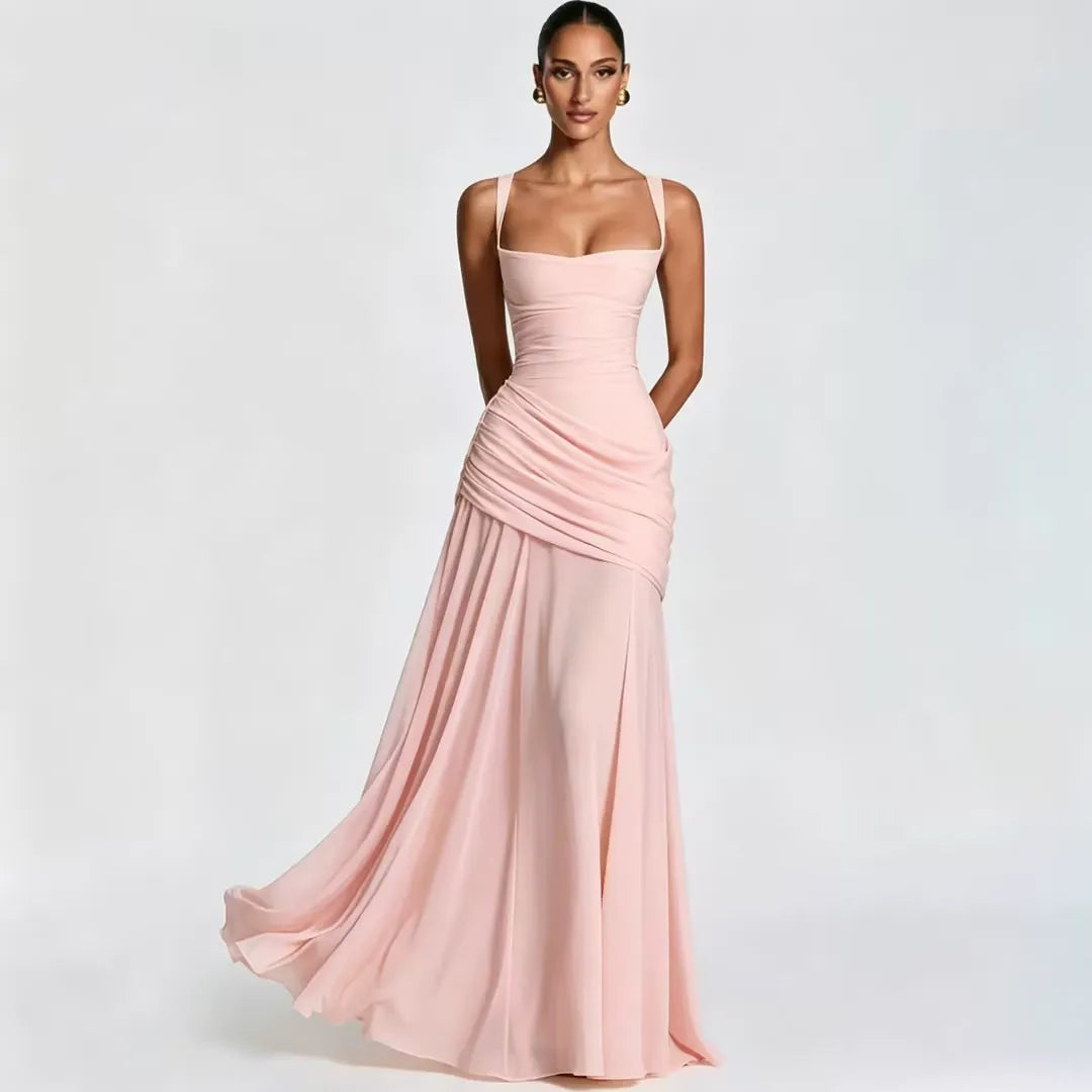 Ana | Vestido largo con escote cuadrado fruncido