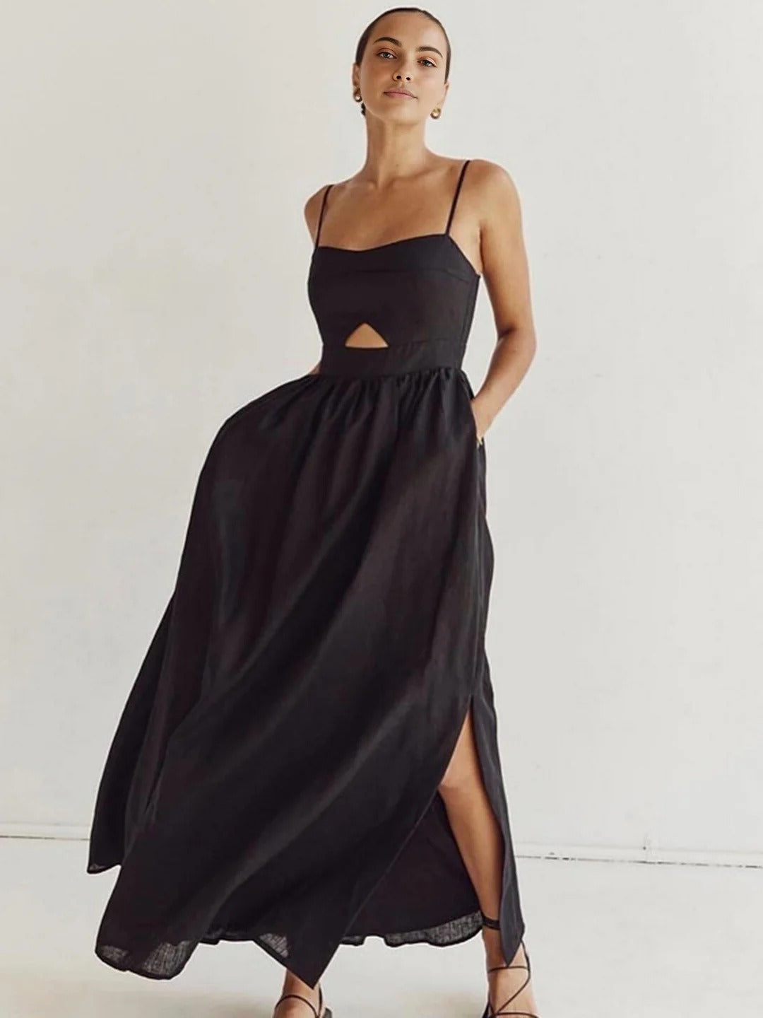Vestido Largo de Algodón sin Mangas con Bolsillos