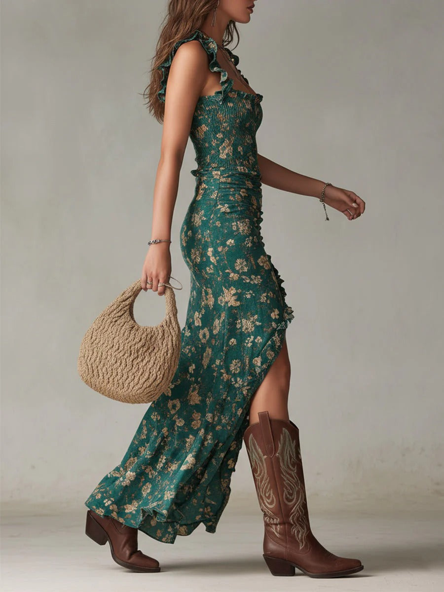 Sara | Vestido maxi de estilo boho retro