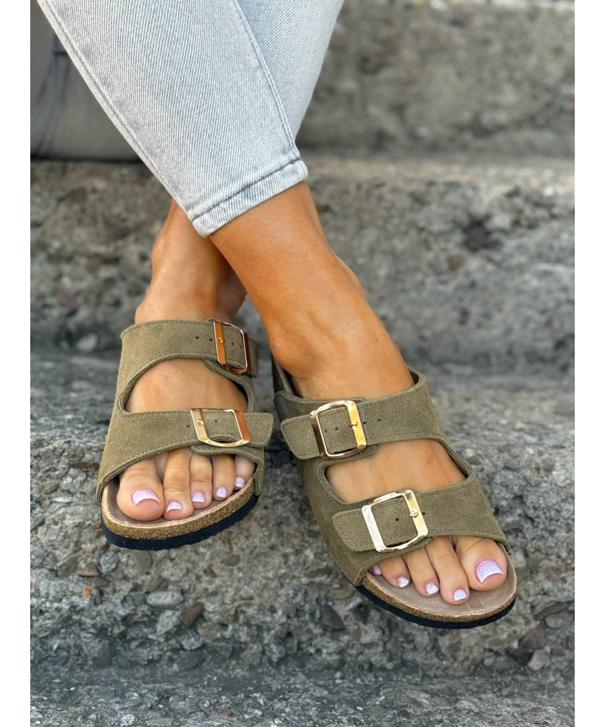 Sandalias Ferrata Oliva en Piel Natural