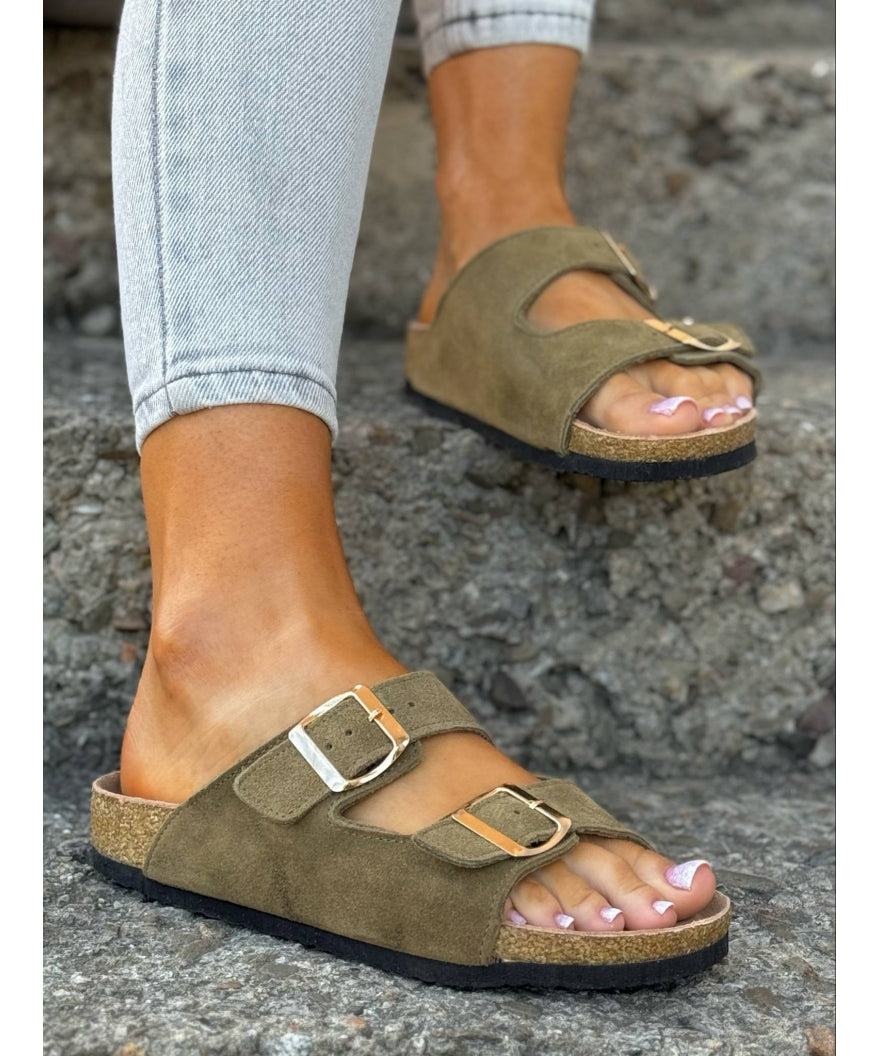 Sandalias Ferrata Oliva en Piel Natural