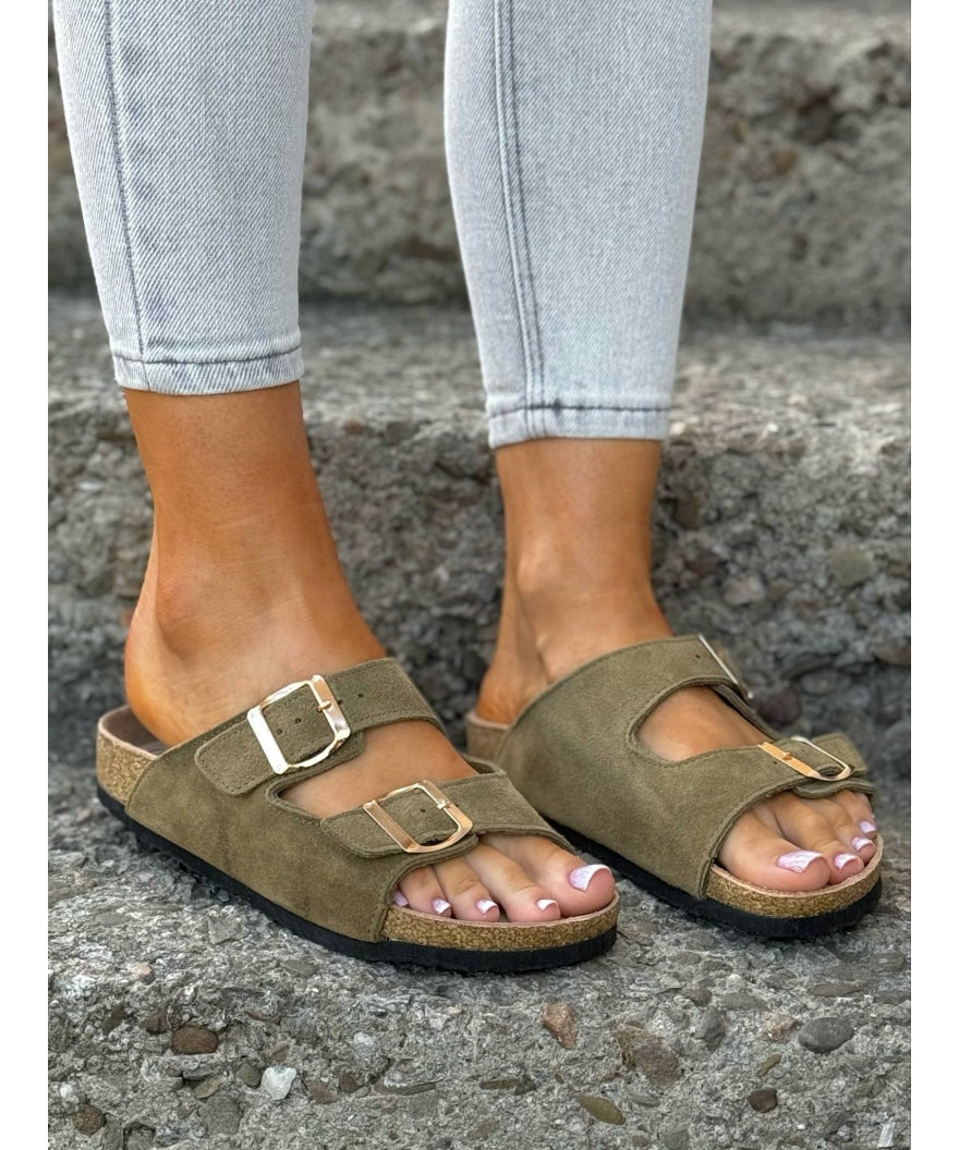 Sandalias Ferrata Oliva en Piel Natural