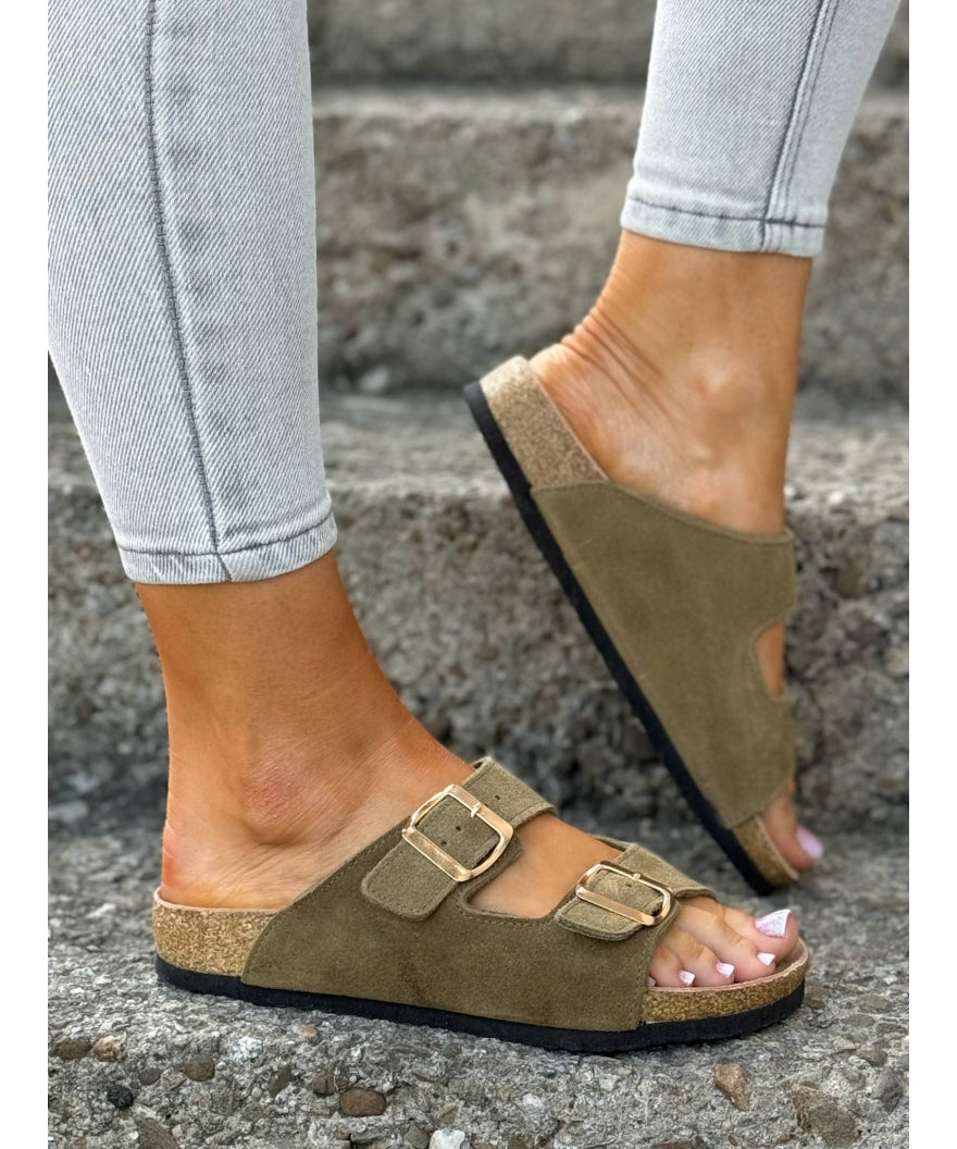 Sandalias Ferrata Oliva en Piel Natural