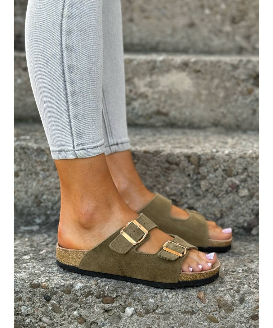 Sandalias Ferrata Oliva en Piel Natural