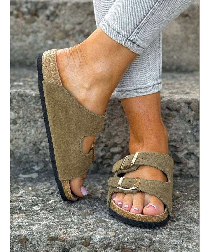 Sandalias Ferrata Oliva en Piel Natural