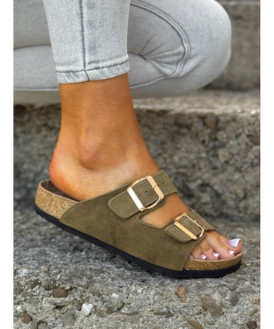 Sandalias Ferrata Oliva en Piel Natural