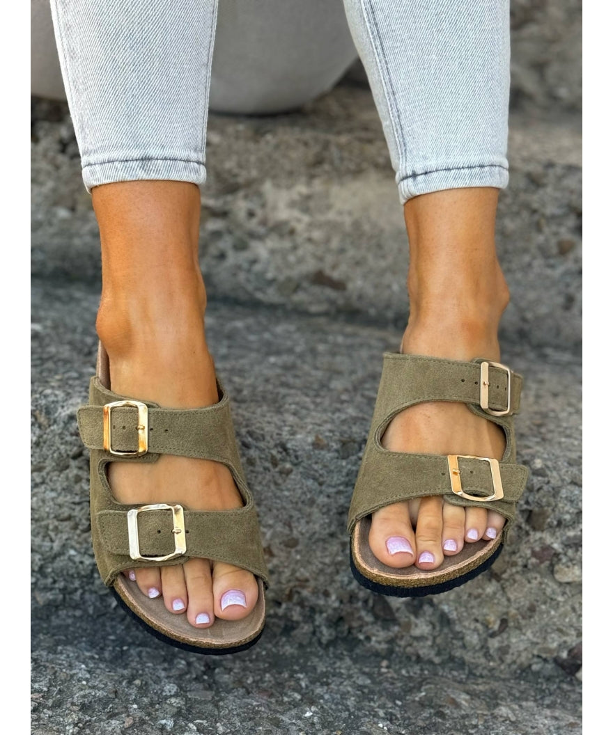 Sandalias Ferrata Oliva en Piel Natural